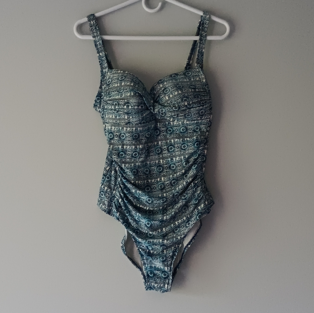 Niptuck One Piece Joanne Swimsuit Multi Fit Cups Side Panel Blue White Size 10 - Picture 11 of 11